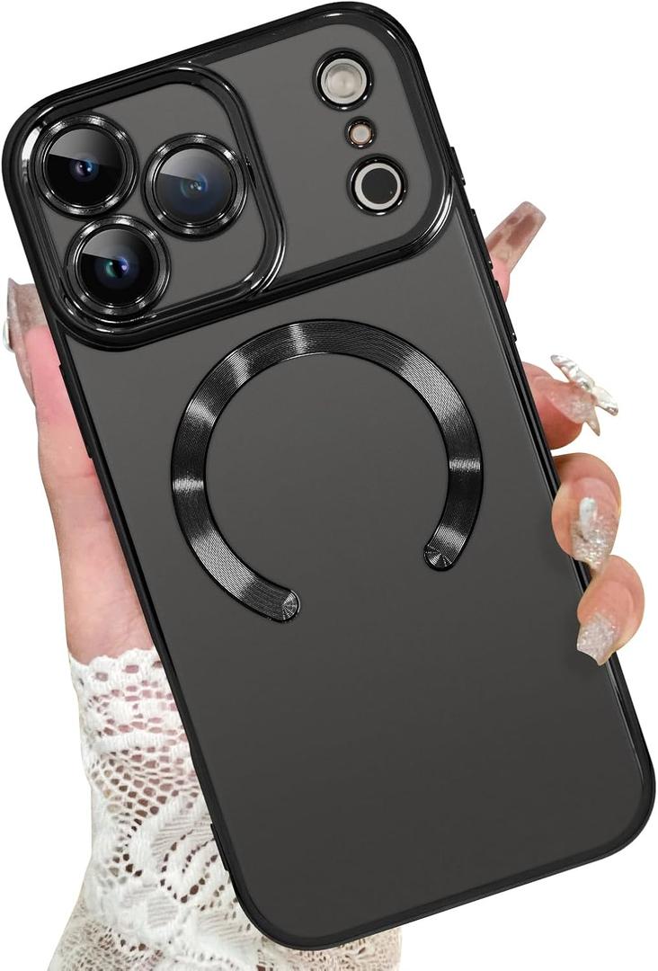 KANGHAR Case Compatible with iPhone 17 Pro Clear Magnetic Design,Compatible with MagSafe Full Camera Protector Anti-Yellowing Shockproof Cute Cover for Women Men 6.3 Inch Black
