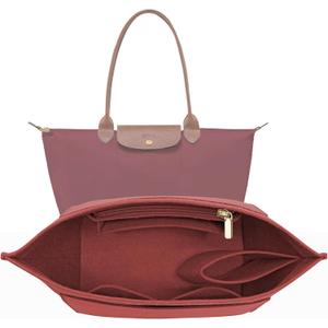 LOUKAYCCI Felt Purse Organizer Insert for Longchamp Le Pliage M Handbag Insert (Vine Red, Medium)