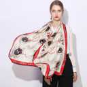 ANDANTINO 100% Mulberry Silk Long Scarf for Women Large Shawls for Headscarf and Neck- Oblong Hair Wraps with Gift Packed (1-red&navy-carriage)