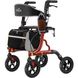 Rollator Walkers for Seniors with Seat, Foldable Walkers for Seniors, 8" All-Terrain Wheels, 18" Big Seat, 6-Level Adjustable Height Rolling Walker, 350 lb, Walker for Seniors & Adults (Red)