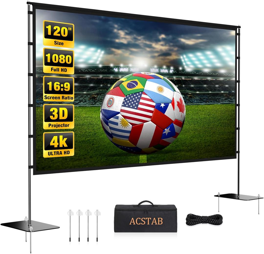 Outdoor Projector Screen with Stand - 120 inch Portable Movie Screen for Backyard, Easy Setup, Wrinkle Free, Lightweight for Camping & Home Theater