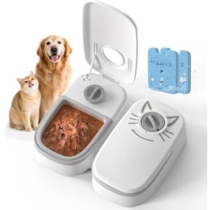 2-Meal Timed Cat Feeder, 48H Wet Food Dispenser with Ice Packs, 700ml Capacity, Battery Powered for Cats & Small Dogs