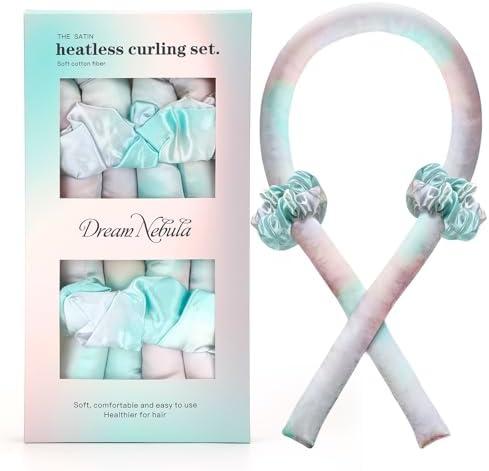 Heatless Hair Curler, Satin No Heat Hair Curlers to Sleep in, Super Soft Heatless Rollers Overnight Heatless Curling Set with Scrunchies for All Hair Types (Dream Nebula)