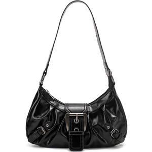 Y2K Trendy Purse for Women, Leather Buckle Punk Hobo Clutch Purses Bags for Ladies Top Handle Shoulder Bag