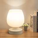 Touch Bedside Table Lamp - Modern Small Lamp for Bedroom Living Room Nightstand, Desk lamp with White Opal Glass Lamp Shade, Warm LED Bulb, 3 Way Dimmable, Simple Design (Non-USB)