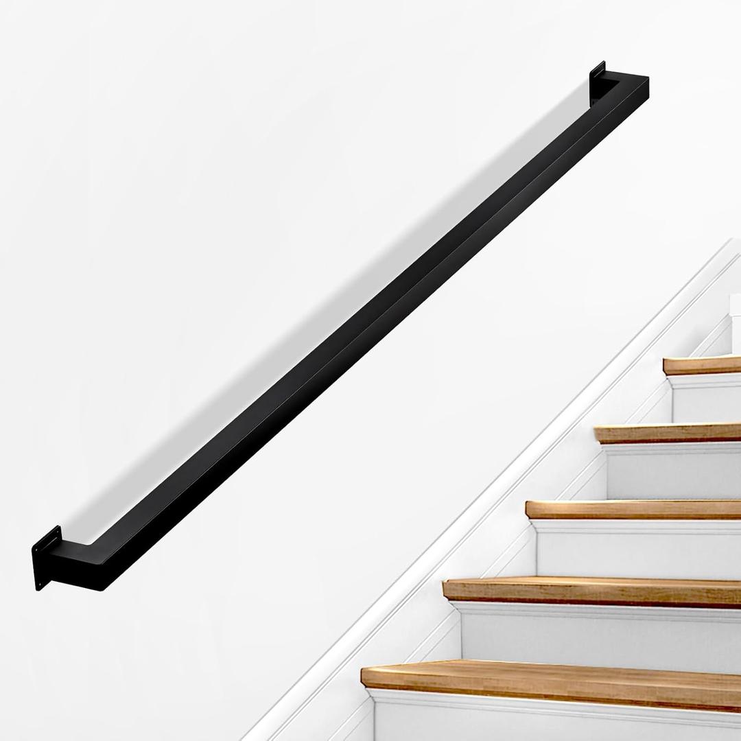 Stair Railing Indoor - Handrails for Stairs, 1ft Black Metal Staircase Hand Rails/Modern Wrought Iron Handrail, Industrial Wall Mounted Handrails Outdoor for Loft Porch Deck