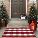 Ckorzen Red and White Plaid Rug, 28" x 43" Christmas Front Porch Outdoor Rug, Handwoven Cotton Washable Rug for Layered Door Mats, Holiday Entryway and Home Dcor