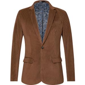 WZIKAI Men's Casual Corduroy Blazer Jacket Slim Fit One Button Work Wear Sport Coat Coffee, XXL