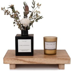 Small Wood Tray Pedestal Stand Farmhouse Bathroom Decor Decorative Wooden Riser Kitchen Soap Dish Holder for Vanity, Counter, Sink, 9" x 5.9" - Brown