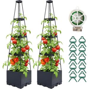 2 Pack Raised Garden Bed Planter Box with Trellis, 57" Self-Watering Tomato Planter with Trellis, Tomato Cage Plant Support for Climbing Plants Vegetable Vine Flowers Patio Outdoor Indoor