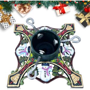 Christmas Tree Stand, Cast Iron Christmas Tree Stand for Real Trees Artificial Trees, Holds Up to 6ft Trees with 1.77" Trunks, Snowman-designed Xmas Metal Tree Stands for Holiday Decor