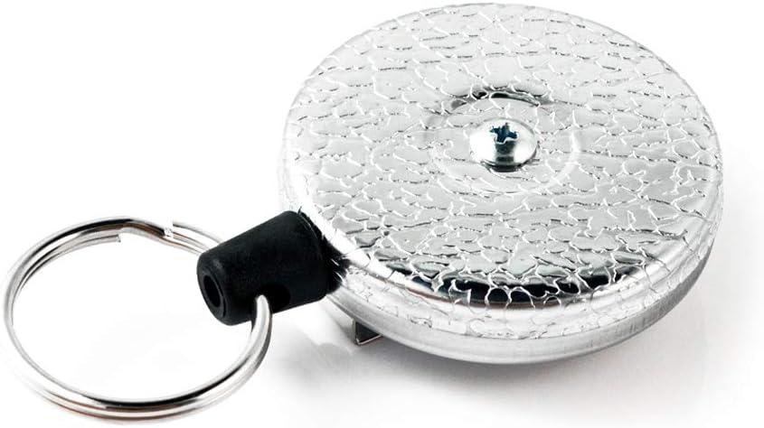 KEY-BAK Original Retractable Key Holder with a Chrome Front, Steel Belt Loop, Split Ring and Made in the USA
