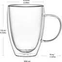 4-Pack 12 Oz Double Walled Glass Coffee Mugs with Handle, Insulated Layer Coffee Cups, Clear Borosilicate Glass Mugs, Gift for Cappuccino,Tea,Latte,Espresso,Hot Beverage,Wine, Microwave Safe, Set of 4