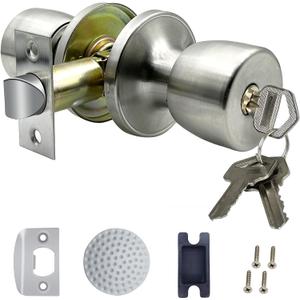 Satin Nickel Door Knob with Lock and Key Round Ball Lock Interior/Exterior Door Knob for Bedroom Or Bathroom (1 Pack)