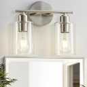 Bathroom Light Fixtures, 2-Light Brushed Nickel Vanity Lights, Modern Bathroom Lighting Fixtures Over Mirror with Clear Glass Shade, Wall Sconce Lighting for Bedroom Living Room, 2 Light - 1 pack