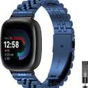 EZMVZKU Metal Watch Bands for Fitbit Versa 4/Sense 2/Versa 3/Sense Stainless Steel Replacement Strap for Versa 3/Versa 4 Wristband for Men Women (Blue)