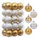 SHareconn 30ct 2.36 Inch Christmas Tree Balls Ornaments, Colored Shatterproof Plastic Decorative Baubles Decorations for Xmas Tree Decor Holiday Party Wedding Decoration (Gold & White, 60mm)