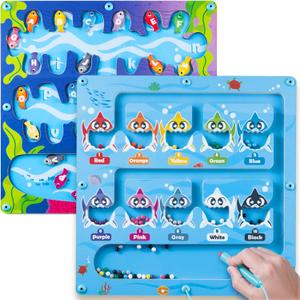 2 in 1 Montessori Wooden Magnetic Maze Board, Sensory, Puzzle, Travel Toy, Learning Toy for Letter, Color Sorting, Number Matching, Educational Christmas Birthday Gift for Boys Girls Ages 3-5 4-8