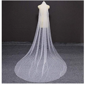 Macria Long Pearl Veil One Layer 3M Bridal Veil Cathedral 3 Meters Ivory Wedding Veil With Pearls Bride Accessories