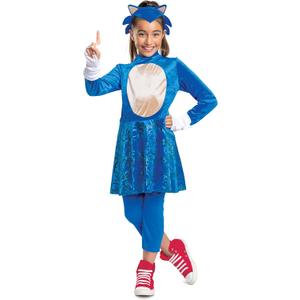 Disguise Sonic the Hedgehog Costume for Girls, Official Sonic Movie Costume and Headpiece, Kids Size Large (10-12)