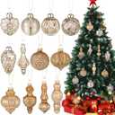 Soaoo 12 Pcs Mercury Glass Christmas Ornaments Drop Glass Christmas Ornaments Party Hanging Christmas Finials for Xmas Holiday Wedding Home Indoor Decorations