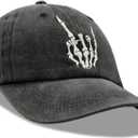 Halloween Skeleton Black Hat Beanie Skull Baseball Cap Embroidered Finger Bone Adjustable Mesh Hat for Men Women