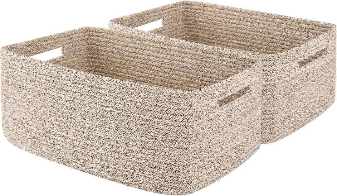 OIAHOMY Storage Basket for Shelves, Closet Cube Storage Bins Baskets for Clothes Blanket Towels, Baby Nursery, Toy Baskets Box, Woven Rope Basket, 15.75 * 11.81 * 7.09 IN, 1 Pack Brown