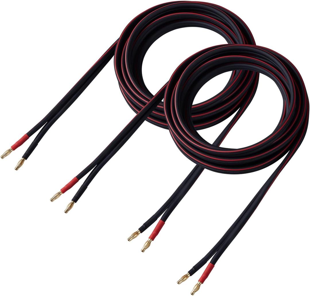 14 AWG HD Premium Soft Touch HiFi Speaker Cable with Banana Plugs (2 Pack, 3 Feet) 14 Gauge Banana Wire for Bi-Wire Bi-Amp HiFi Surround Sound Oxygen-Free Copper - Black