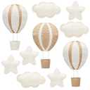 Poen 10 Pcs Star Hot Air Balloon and Cloud Nursery Decor Western Wall Decor for Bedroom Mini Felt Clouds Stars Hot Air Balloon Nursery Felt Wall for Kids Baby Bedroom(Khaki)
