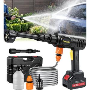 PoolLeader Cordless Car Cleaning Tool, Portable Vehicle Cleaner with 6-in-1 Nozzle, 16.5FT Drain Hose & Foam Cannon, Battery Powered Handheld Wash Machine for Car, Garden, Patio, Home