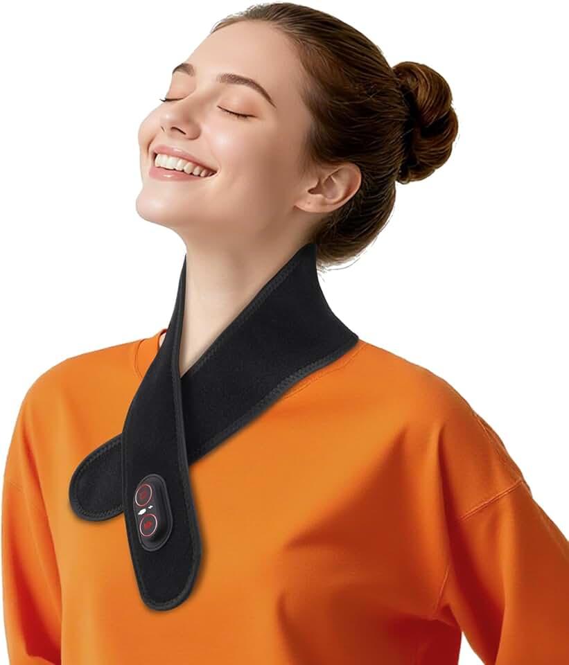 Cordless Neck Heating Pad for Pain, Neck Massager with 660nm 850nm Red Light, Neck Heating Pad for Pain Electric, Heated Neck Brace Wrap for Soreness Stiffness Pain Relief