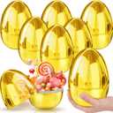 6 PCS Jumbo Gold Easter Eggs 6 Inch Large Golden Metallic Easter Eggs Bulk for Filling Treats Plastic Fillable Jumbo Surprise Eggs Hunt Easter Basket Stuffers Fillers Party Favor for Kids Boys Girls