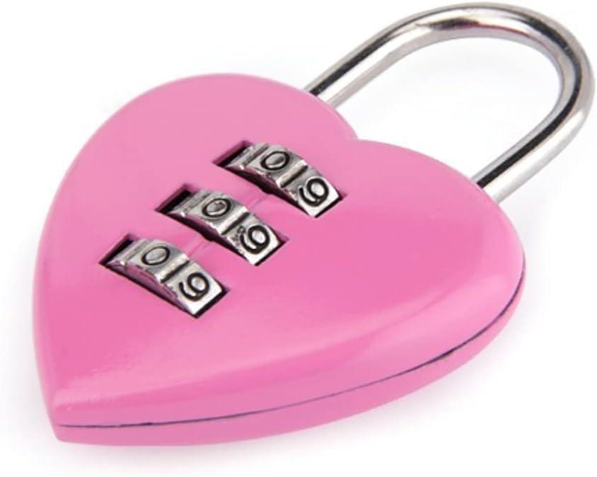 Pink Love Heart Shape Combination Padlock, Mini 3-Digit Password Resettable Code Locker Lock for Locker Hardware Padlocks and Hasps Combination Locks