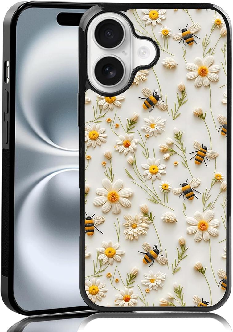Cute Bee-Light Spring Bumblebee Phone Case Fit for iPhone 16  Shockproof Designed Floral Bees Phone Case Cover for Boy Girl Men Women