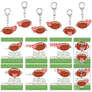 2 x 24 Sets Sport Valentines Gifts Bulk Basketball Soccer Baseball Volleyball Football Valentines Exchange Cards and Keychains (Football)