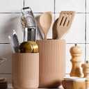 LE TAUCI Utensil Holder for Kitchen Counter, 7.3"+5.4" Fluted Ceramic Utensil Crock Organizer for Countertop, Heavy Large Holder for Spatulas, Spoons, Set of 2, Dusty Coral