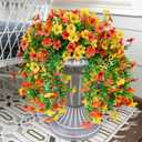 HyeFlora Artificial Flowers for Outdoors Decoration, 2Pcs Fake Hanging Spring Decor, Yellow and Orange Realistic Plants, UV & Fading Resistant Silk Flower for Porch Patio Balcony Planter Yard