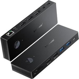 Lemorele 13-in-1 USB-C Docking Station, Triple Monitor Dock, DP 1.2 4K@60Hz, 2X HDMI 2.0 4K@60Hz, DP Needs DSC for 4K@30 Triple Mode, 100W PD, Gigabit Ethernet, USB 3.0/2.0, SD/TF, Audio, Windows/Mac