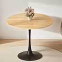 Round Dining Table, 24" Circle Pedestal Table with Thickened Top & Metal Base, Mid-Century Modern Coffee Table for Living Room, Kitchen, Small Spaces, Natural Wood