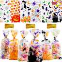 JOYIN 150 PCS Halloween Cellophane Candy Bags, Clear Treat Bags with Twist Ties, Halloween Trick or Treating Goodie Bag, Non Candy Cookie Bag Bulk for Kids Classroom Party Favors Supplies in 6 Design