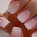 Nails Press ons,White Ombre Short Square Press on Nails Fake Nails Glossy Acrylic Artificial Nails Stick on Nails for Women 24Pcs
