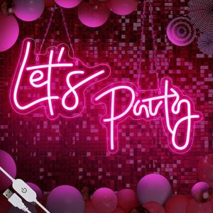 2611.8 Inch Large Let's Party Neon Signs for Wall Decor,Dimmable LED Pink Neon Light Sign for Bedroom,Lets Party Light Up Sign for Bachelorette Party,Engagement Party,Wedding,Party,Home Bar(Two-Pack)