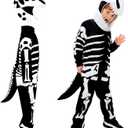 Halloween Dinosaur Skeleton Costume Dinosaur Jumpsuit white Skeleton Onesie Pajamas (Medium)