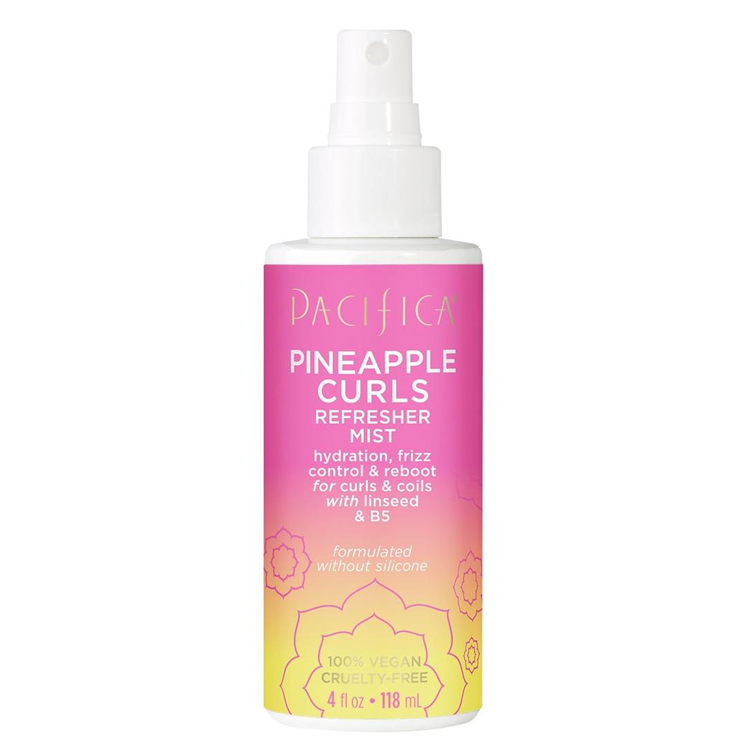 Pacifica Pineapple Curls Refresher Mist - Curl Refresher Spray, with Hyaluronic Acid, Vitamin B5 and Plant Oils, Vegan and Dermatologist Tested Curly Hair Products and Wavy Hair Products - 4 Fl Oz