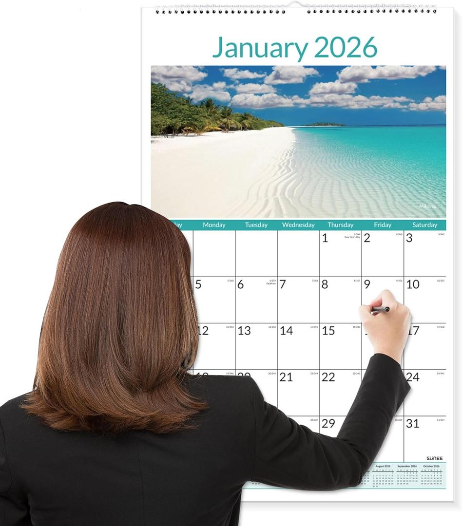 SUNEE 2026 Extra Large Wall Calendar 17"x27", 21 Month Vertical Calendar (Ends June 2027), Beaches