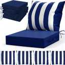 LAGRATY Outdoor Chair Cushions for Patio Furniture24" x 24" Deep Seat Cushions with Backrest for Couch Sofa Chair - Waterproof Fade-Resistant Patio Cushion (Set of 4,Navy Blue and White)