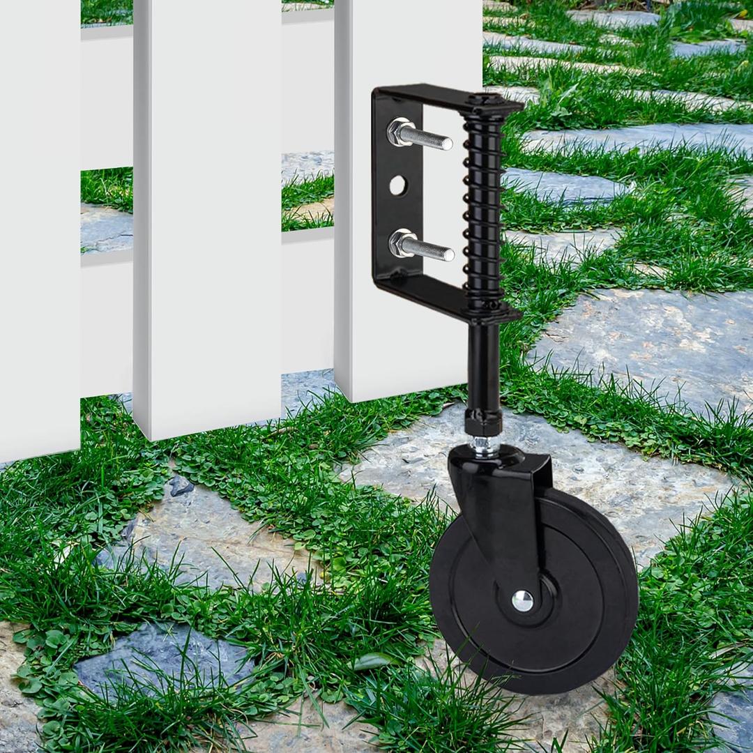 4 inch Spring Loaded Adjustable Gate Wheel with Universal Mount Plate, Swing Gate Support Wheel, Heavy Duty Gate Wheel Casters for Wooden Gate and Fence, 1 Pack, Black