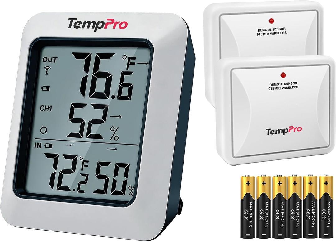 TempPro TP60-2 Digital Hygrometer Indoor Outdoor Thermometer Wireless Temperature and Humidity Gauge Monitor Room Thermometer with 500ft/150m Range Humidity Meter (Previously ThermoPro)