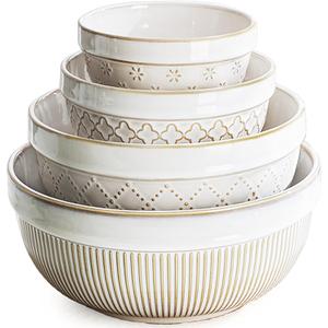 getstar Large Serving Bowls Set of 4, 12/26/42/64 oz Ceramic Stoneware Nesting Bowls Set, Microwave and Dishwasher Safe, Farmhouse Kitchen Versatile Prep Bowls for Fruit Salad Pasta Dessert Cereal (8"+7"+6"+4.5")