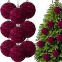 Hungdao 9 Pcs Burgundy Christmas Ornaments Velvet Ball Flocked Chenille Christmas Tree Ball Ornaments Decorative Xmas Hanging Decoration for Xmas Tree Decor, 2.36 Inch